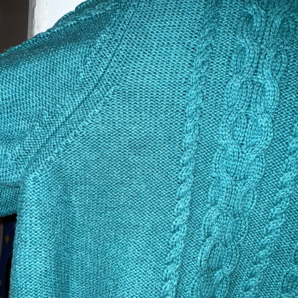 LL Bean Vintage Cable Knit Sweater Teal Cotton XL Fisherman Crewneck 90s - Picture 5 of 10